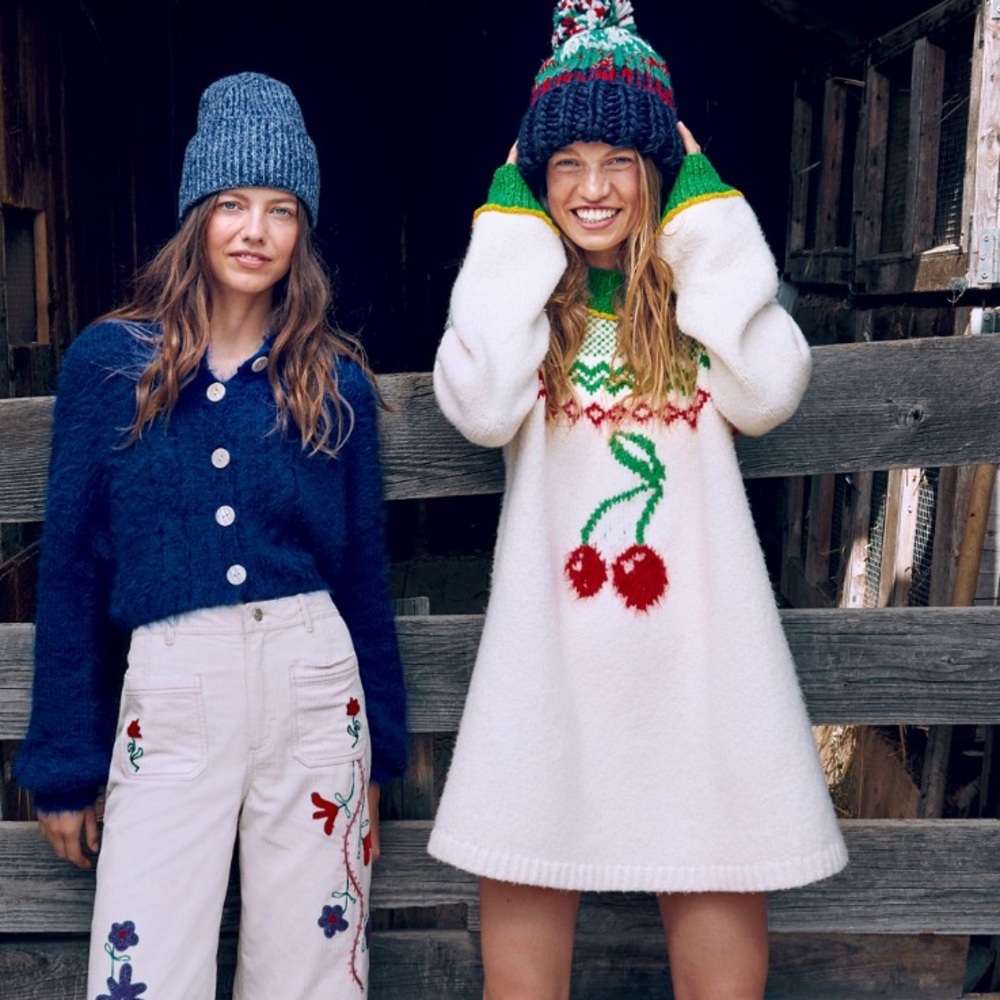 Free People Cherry Heart Sweater Dress, XS